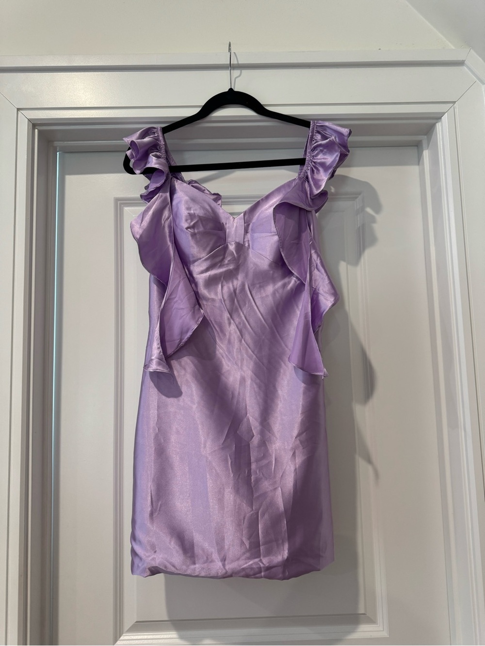 Lavender Satin Ruffle Mini Dress